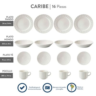 Aparelho Jantar Caribe com 16 Unidades Corona Cv265