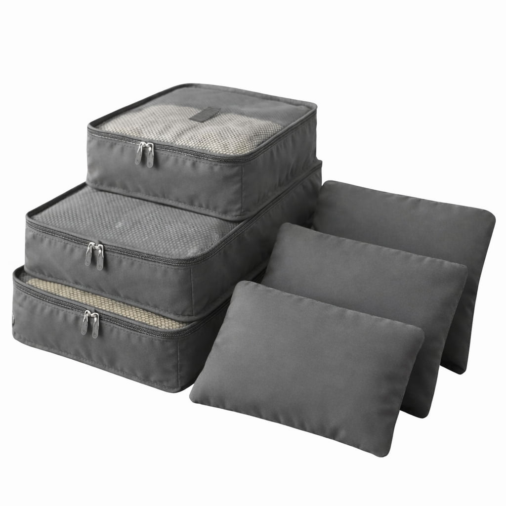 Kit 6 Organizadores de Mala para Viagem Cinza