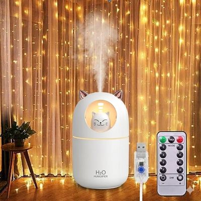 Combo Relaxante Quarto Pop: Difusor de Ar Gatinho H2O + Cortina de Leds com Controle
