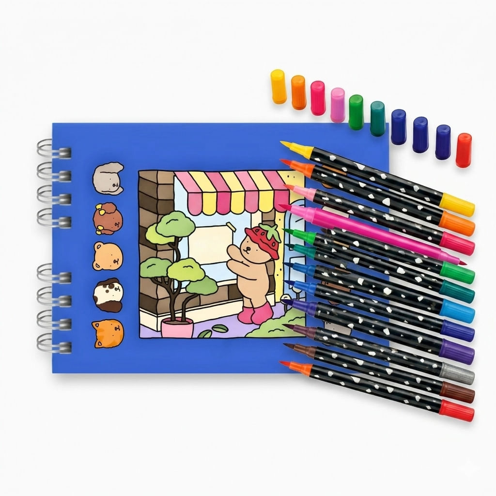 Kit Pintura Mágica: Livro de Colorir Capa Dura + 48 Canetas com Glitter Duas Pontas