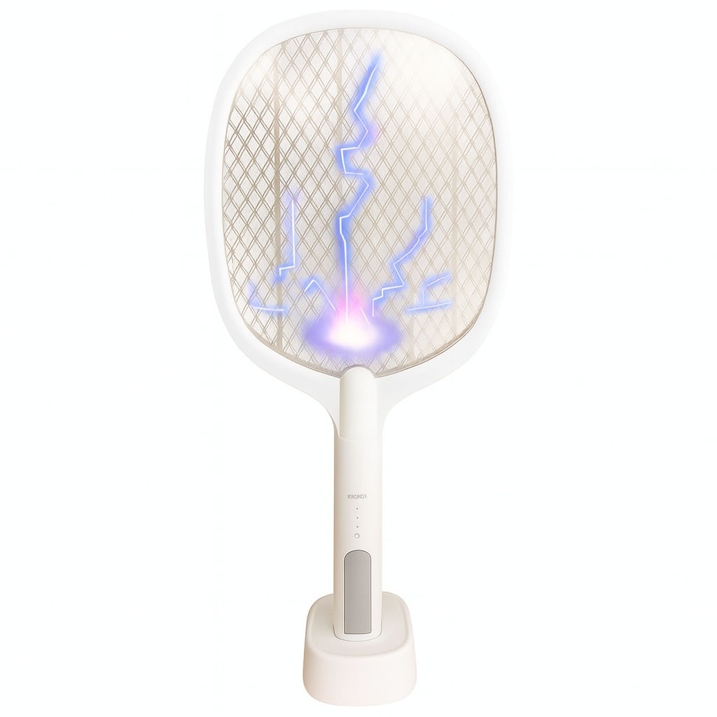 Raquete Elétrica Mata Insetos Recarregável Base e Luz Led