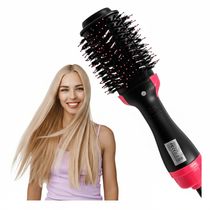 Escova Secadora Alisadora Preto e Rosa