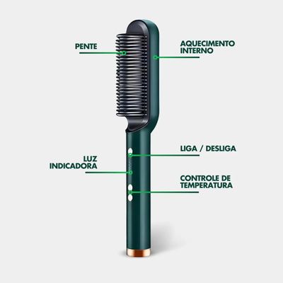 Escova Pente Alisadora Para Cabelo Profissional Verde