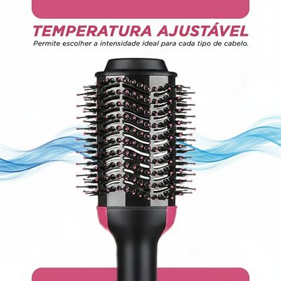 Escova Secadora Alisadora Preto e Rosa