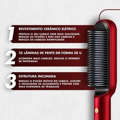 Escova Pente Alisadora de Cabelo Profissional Vermelha
