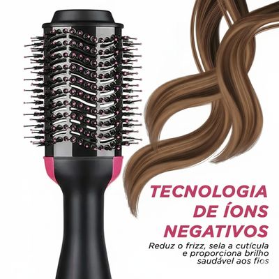 Escova Secadora Alisadora Preto e Rosa