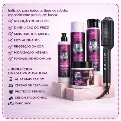 Kit Liso Imediato Redutor de Volume + Escova Pente Alisadora