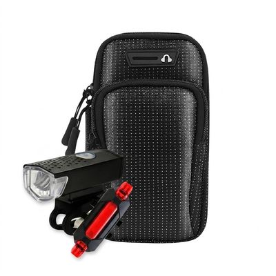Kit Ciclista Seguro – Farol Traseiro/Frontal LED + Bolsa de Braço