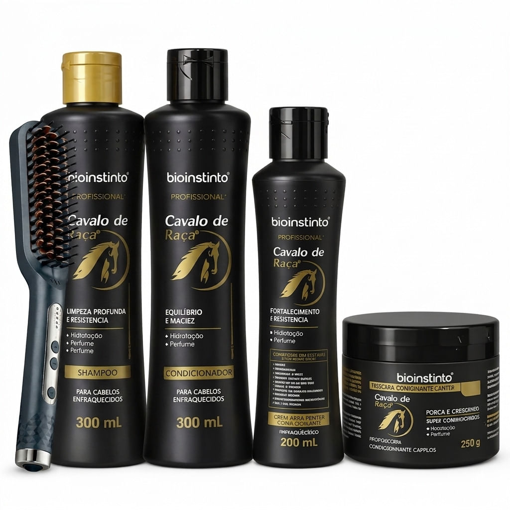 Combo Salão em Casa Premium: Escova Elétrica + Kit Capilar Força Extrema