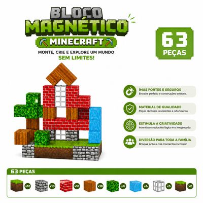 Bloco Magnético Minecraft – 63 peças