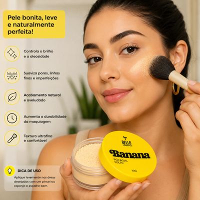Combo Duplo Pó Facial Solto Banana e Translúcido Premium Antibrilho
