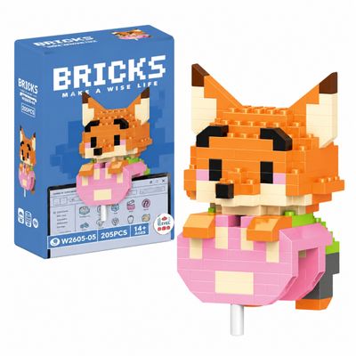 Mini Blocos de Montar Raposa Pixelado Colecionável - 202 Pçs
