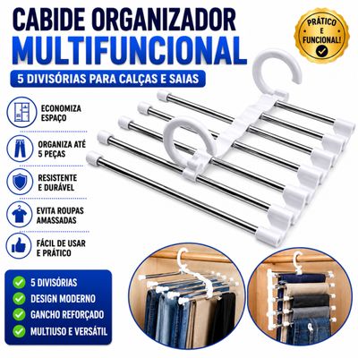 Cabide Organizador Multifuncional 5 Divisórias Para Calças