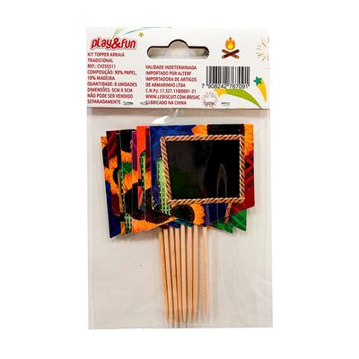Kit Topper Arraia Tradicional 8UND 5CM Sortido CV255511 PLAY&FUN UNICA