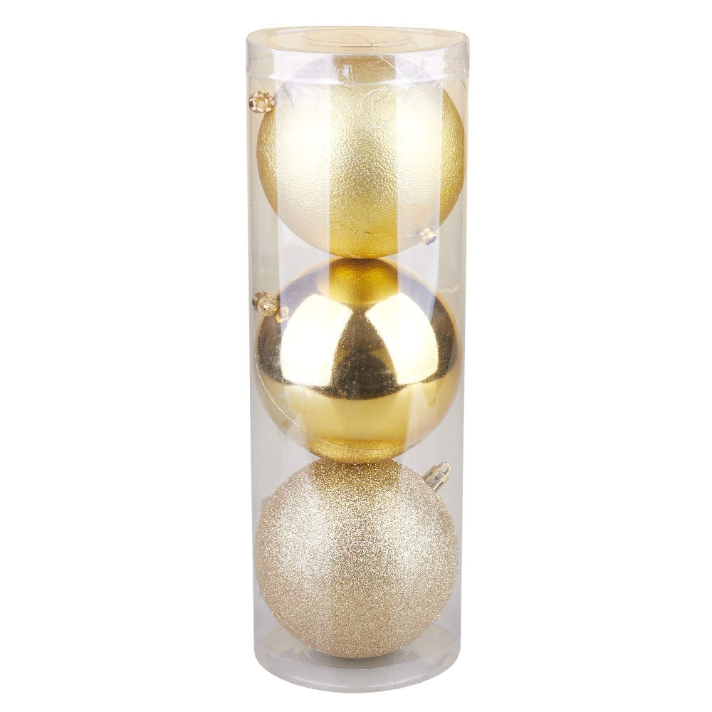 Kit Bola de Natal Elegance Dourado 3 Unidades 10cm