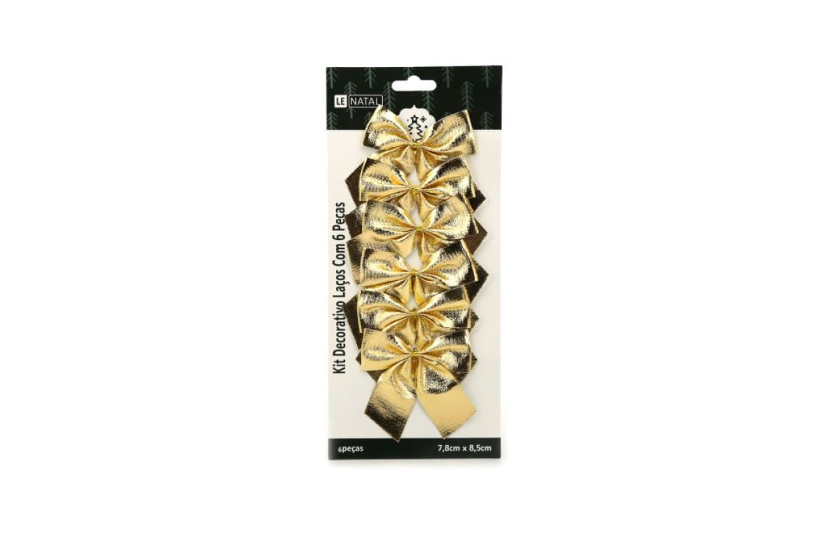 Kit Laço de Natal Dourado Liso 6 Unidades 7,8x8,5cm