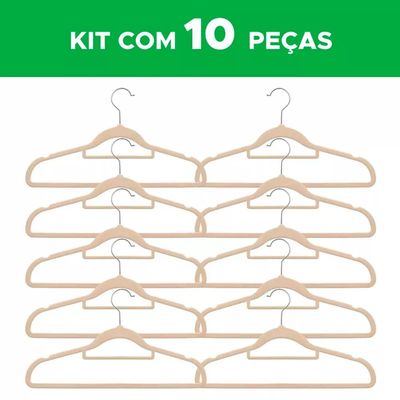 Conjunto de Cabides de Veludo Santana Bege 10un UNICA