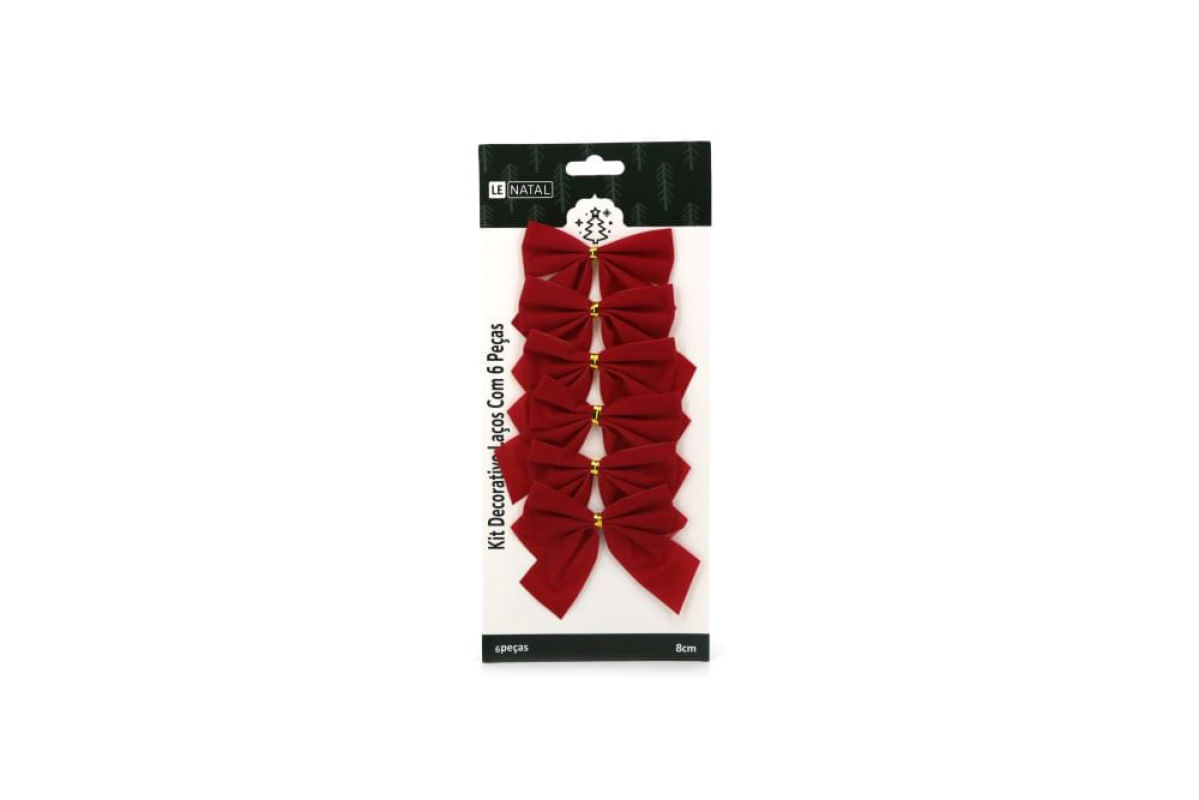 Kit Laço de Natal Le Vermelho Liso 6 Unidades 8cm