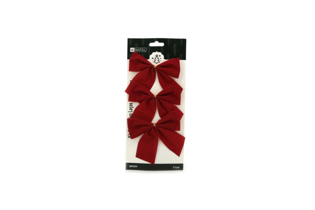Kit Laço de Natal Le Vermelho Liso 3 Unidades 11cm