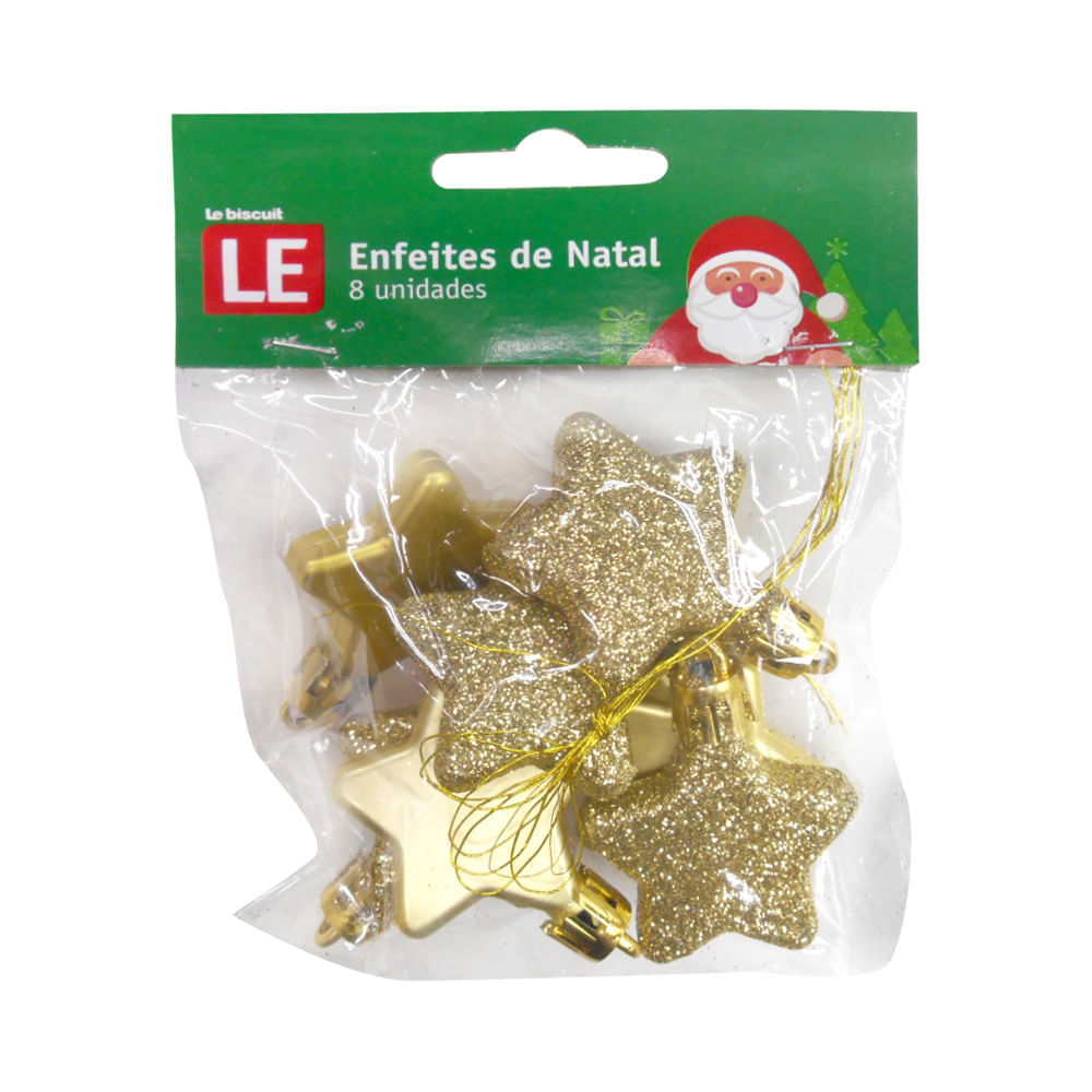 Enfeite Natal Le Estrela com 8 Unid Dourado