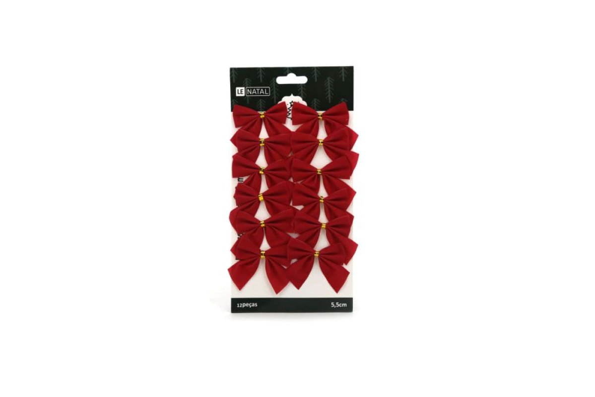 Kit Laço de Natal Vermelho Liso 12 Unidades 5,5cm