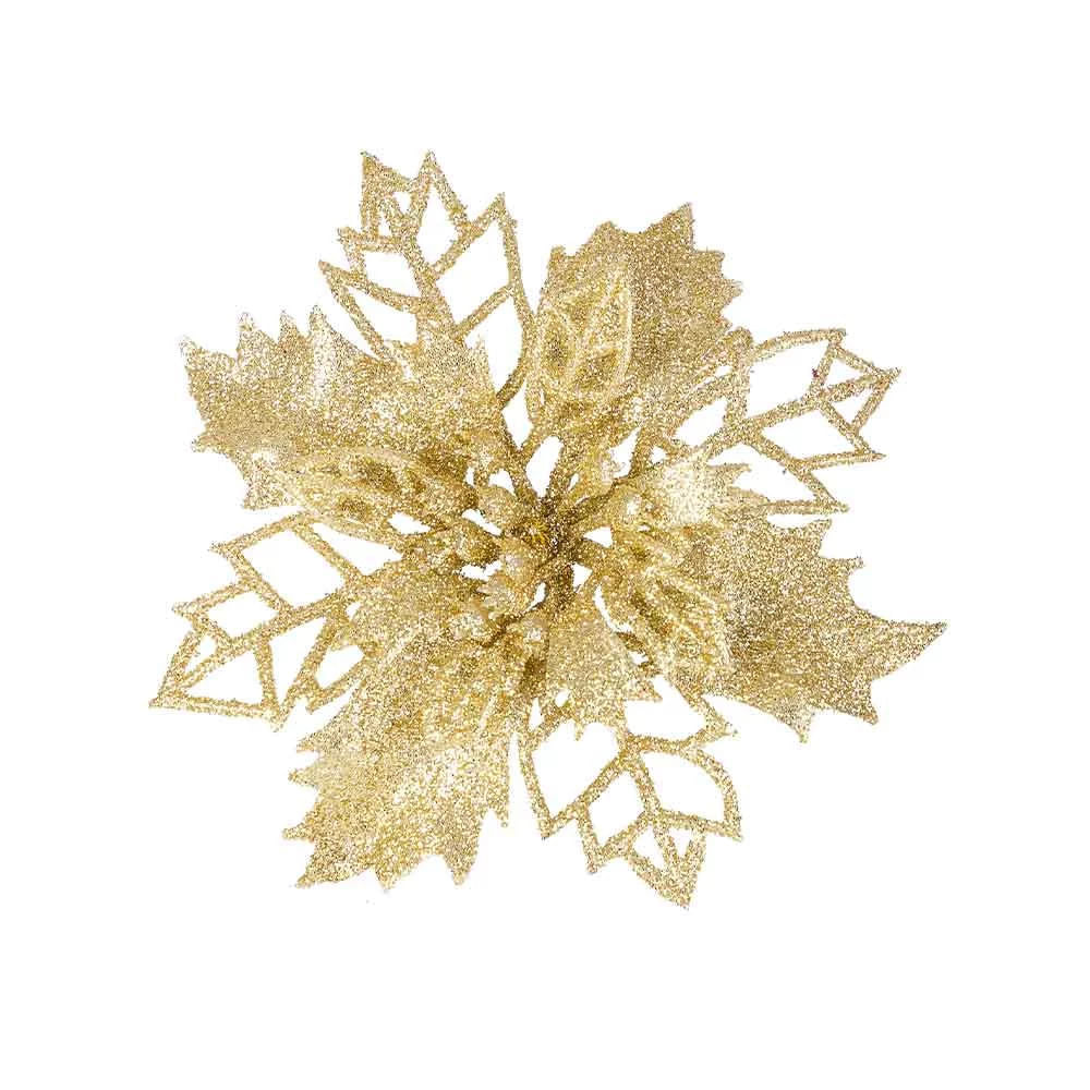 Kit Flor Natal Le 9,5cm com 3 Unidades Dourado