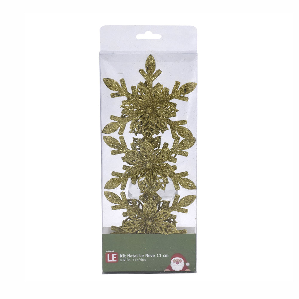 Kit Natal Le Neve com 3 Unidades 11cm Dourado