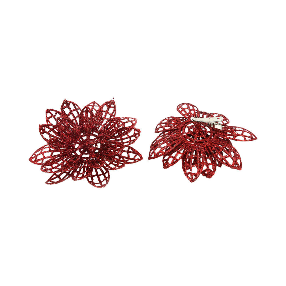 Kit Flor Natal Le com Clipe 8cm com 4 Unidades Vermelho