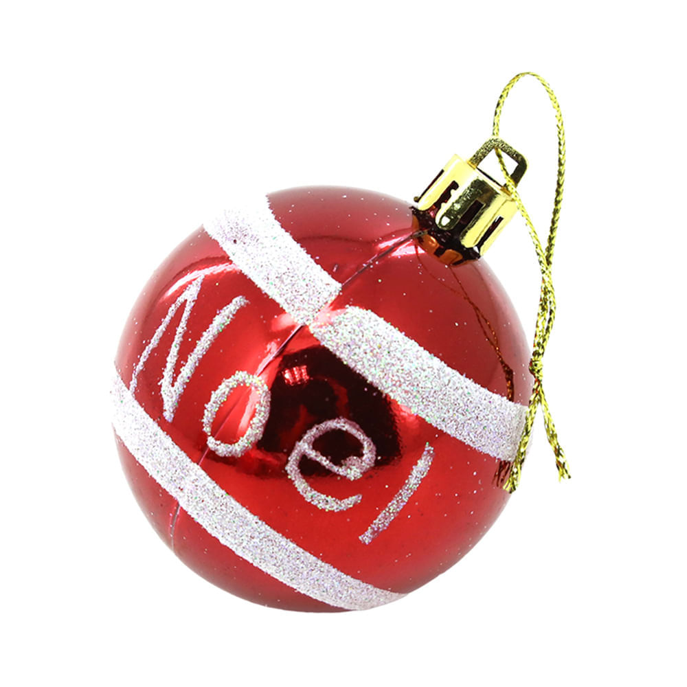 Kit Bola Palavras Natal Le Vermelho 6cm com 6 Unidades