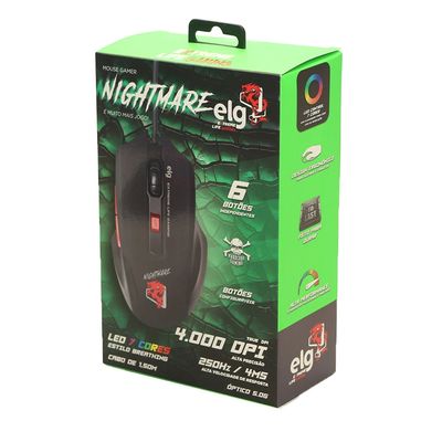 Mouse Gamer Elg Night Mare 4800DPI Preto UNICA
