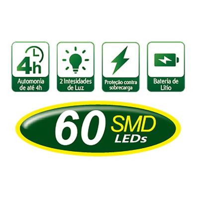 Luminária de Emergência Alfacell com 60 Leds Recarregável Bivolt UNICA