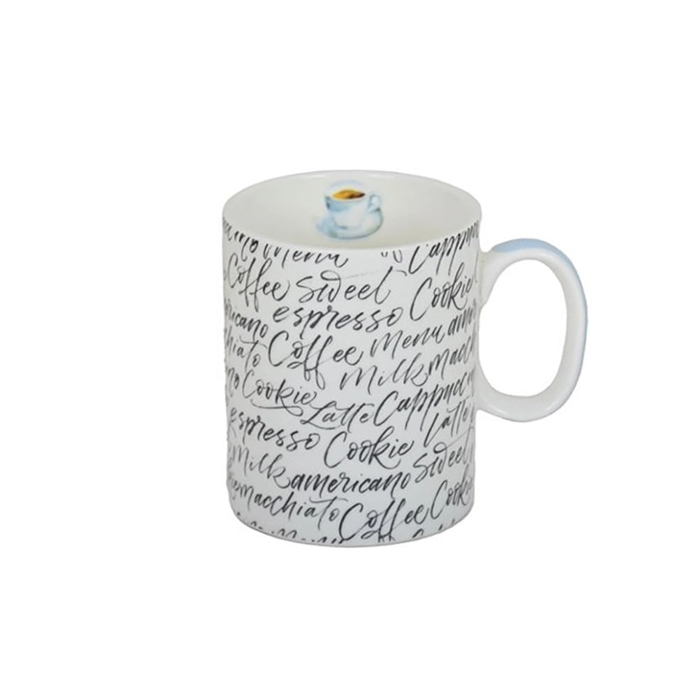 Caneca Haus Frases Coffee Porcelana Branca 340ml
