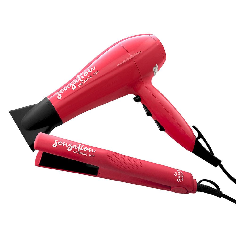 Kit Prancha Gama Italy Sensation Ceramic Ion Bivolt e Secador de Cabelo 127V