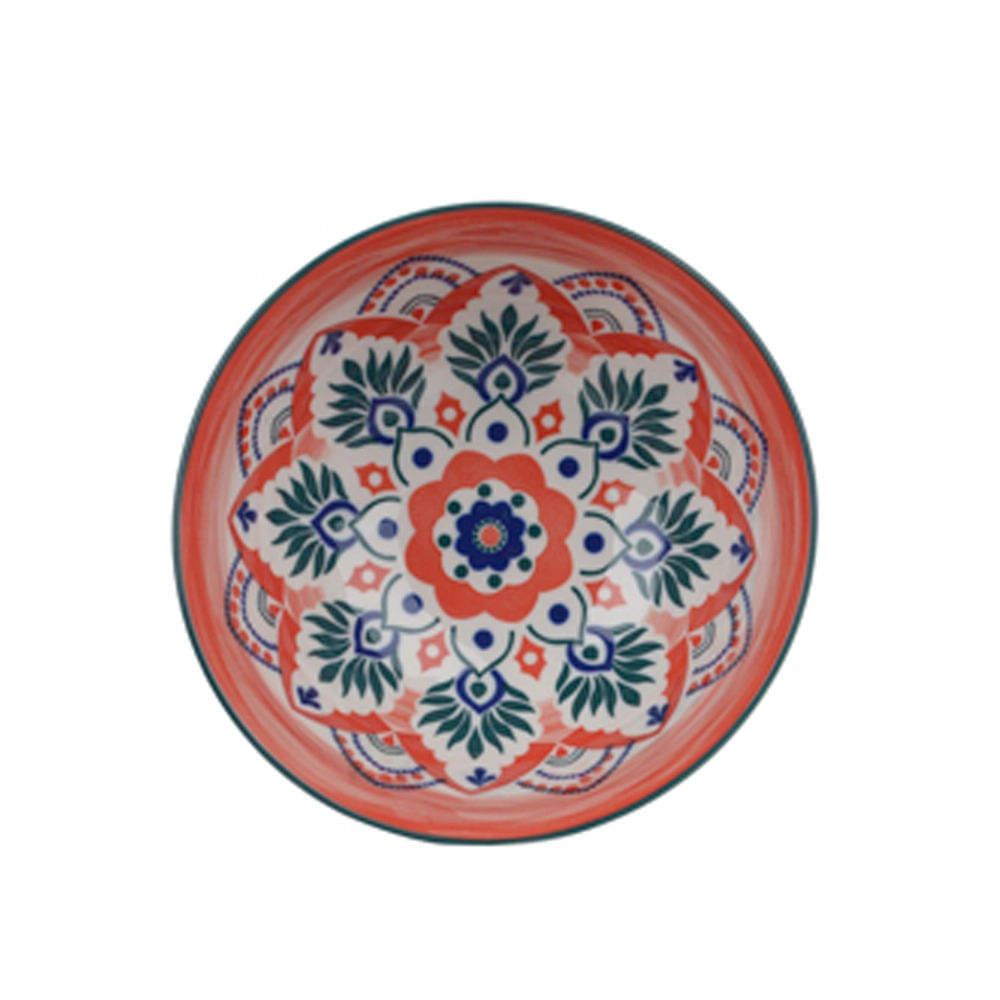 Bowl Cerâmica Flor Arte Estampado Vermelho