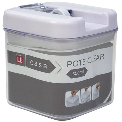 Pote de Plástico Quadrado Hermético Le Clear Branco 500ml UNICA