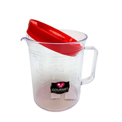 Jarra Medidora de Acrílico Lev+ 1L Transparente com Tampa Vermelha UNICA