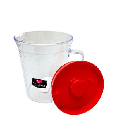 Jarra Medidora de Acrílico Lev+ 1L Transparente com Tampa Vermelha UNICA