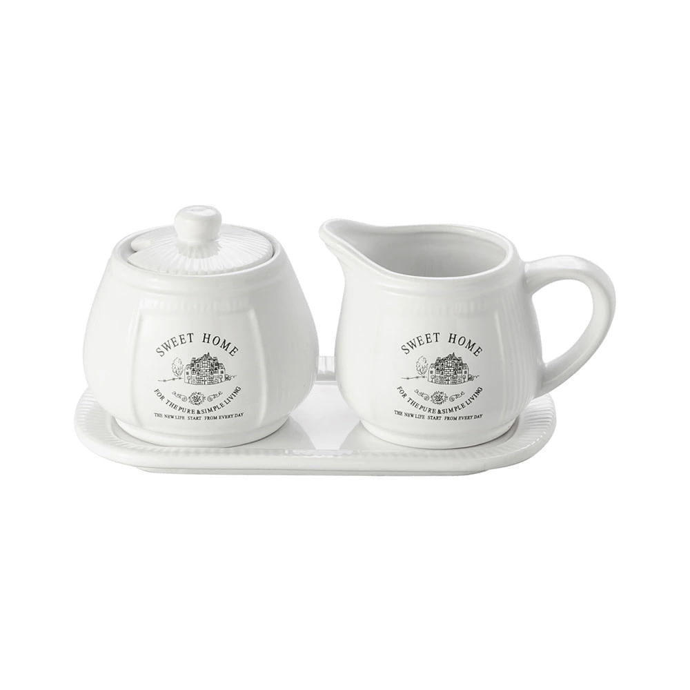 Conjunto Leiteira Açucareiro Bandeja Lyor Cerâm