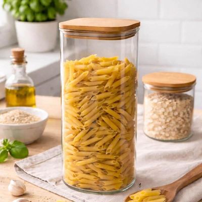 Jogo 5 Potes Herméticos de Vidro 1,9L Borea Oikos 25cm Tampa de Bambu Cozinha