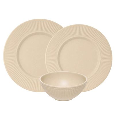 Jogo Pratos Raso 27cm de Sobremesa 20cm e Bowl 12cm Bege Melamina Aveline Lyor Mesa Posta Servir