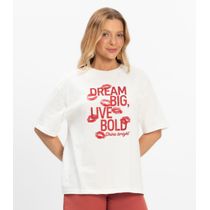 T- Shirt Overzised Meia Malha Feminina Rovitex Bege
