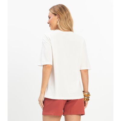 T- Shirt Overzised Meia Malha Feminina Rovitex Bege G / Bege