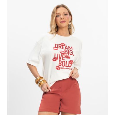 T- Shirt Overzised Meia Malha Feminina Rovitex Bege G / Bege