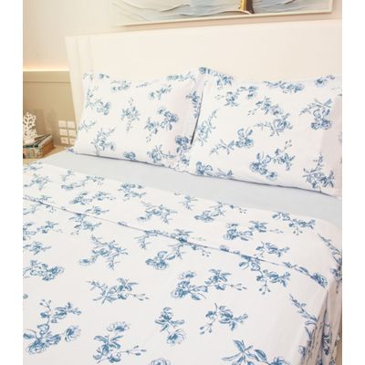 Jogo De Cama Casal 200 Fios Algodão Doce Vida Azul UN / Azul