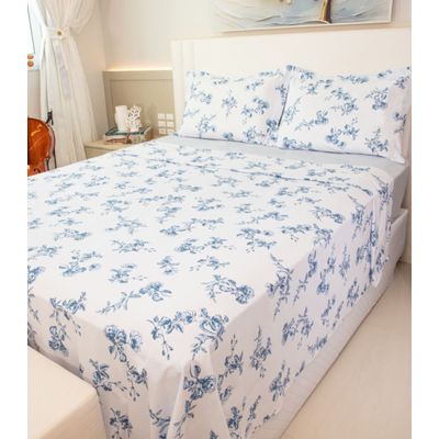 Jogo De Cama King 200 Fios Algodão Doce Vida Azul UN / Azul
