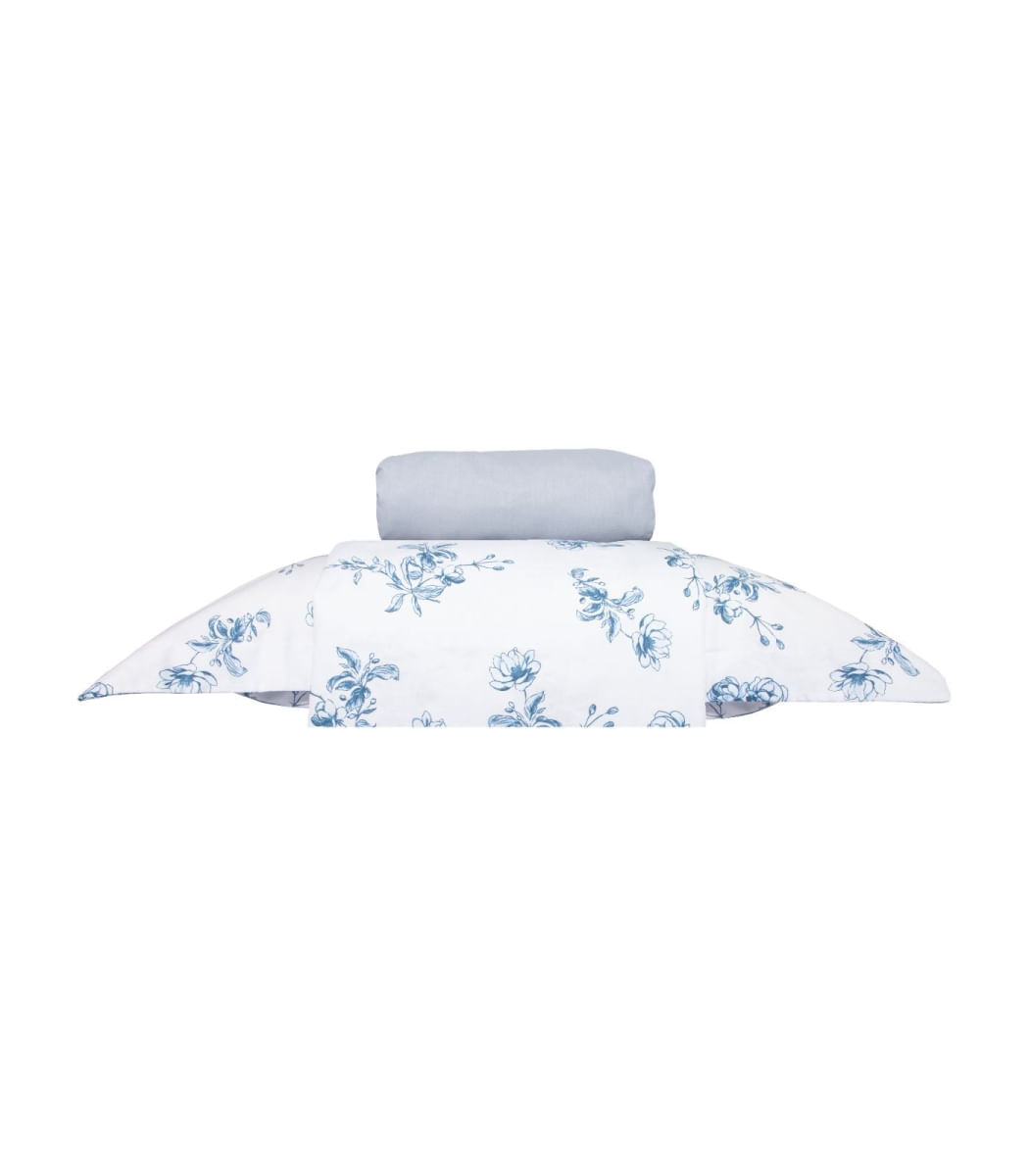 Jogo De Cama Solteiro 200 Fios Algodão Doce Vida Azul