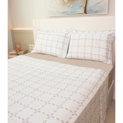 Jogo De Cama Casal 200 Fios Algodão Doce Vida Branco UN / Branco