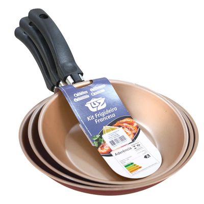 Conjunto 3 frigideiras francesa Cereja com creme UNICA