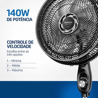 Ventilador 40cm Turbo Force Mondial Preto/Prata VTF-40C-8P-BS 127V