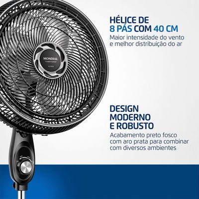 Ventilador 40cm Turbo Force Mondial Preto/Prata VTF-40C-8P-BS 127V